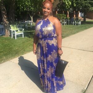 Royal Blue formal Maxi Dress with Gold Details